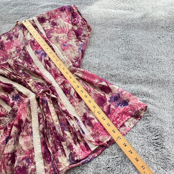 Fairy Womens XXL Pink Lace Trim Peasant Top Floral Boho Cottagecore Sheer 19914 - Picture 5 of 12